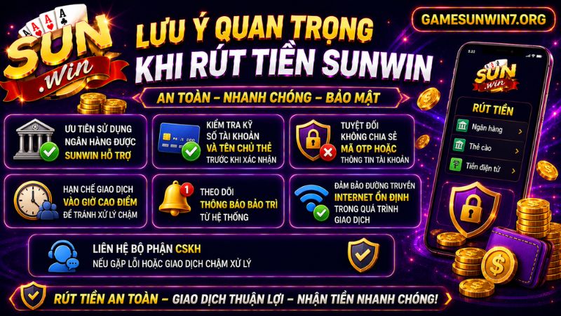 Lưu ý quan trọng khi rút tiền SUNWIN 
